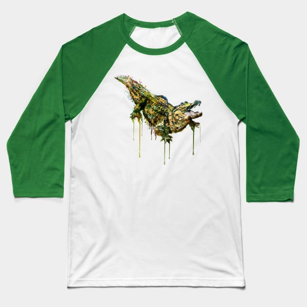 Alligator Watercolor Painting Baseball T-Shirt by Marian Voicu